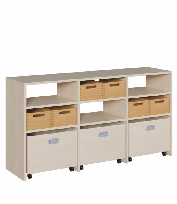 K Raumteilerschrank 80 cm, Regal/6 Kästen/3 Rollkästen